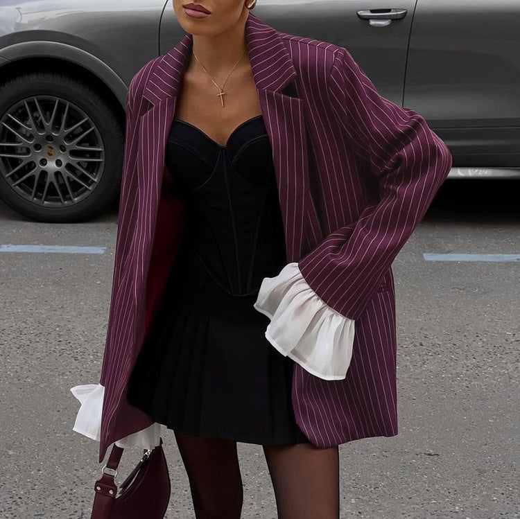 Blazer Rayé Manches Évasées