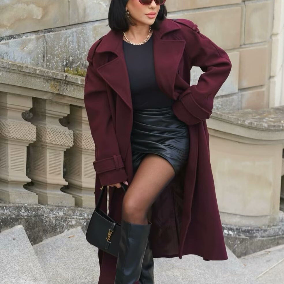 Manteau Long Ceinturé en Laine