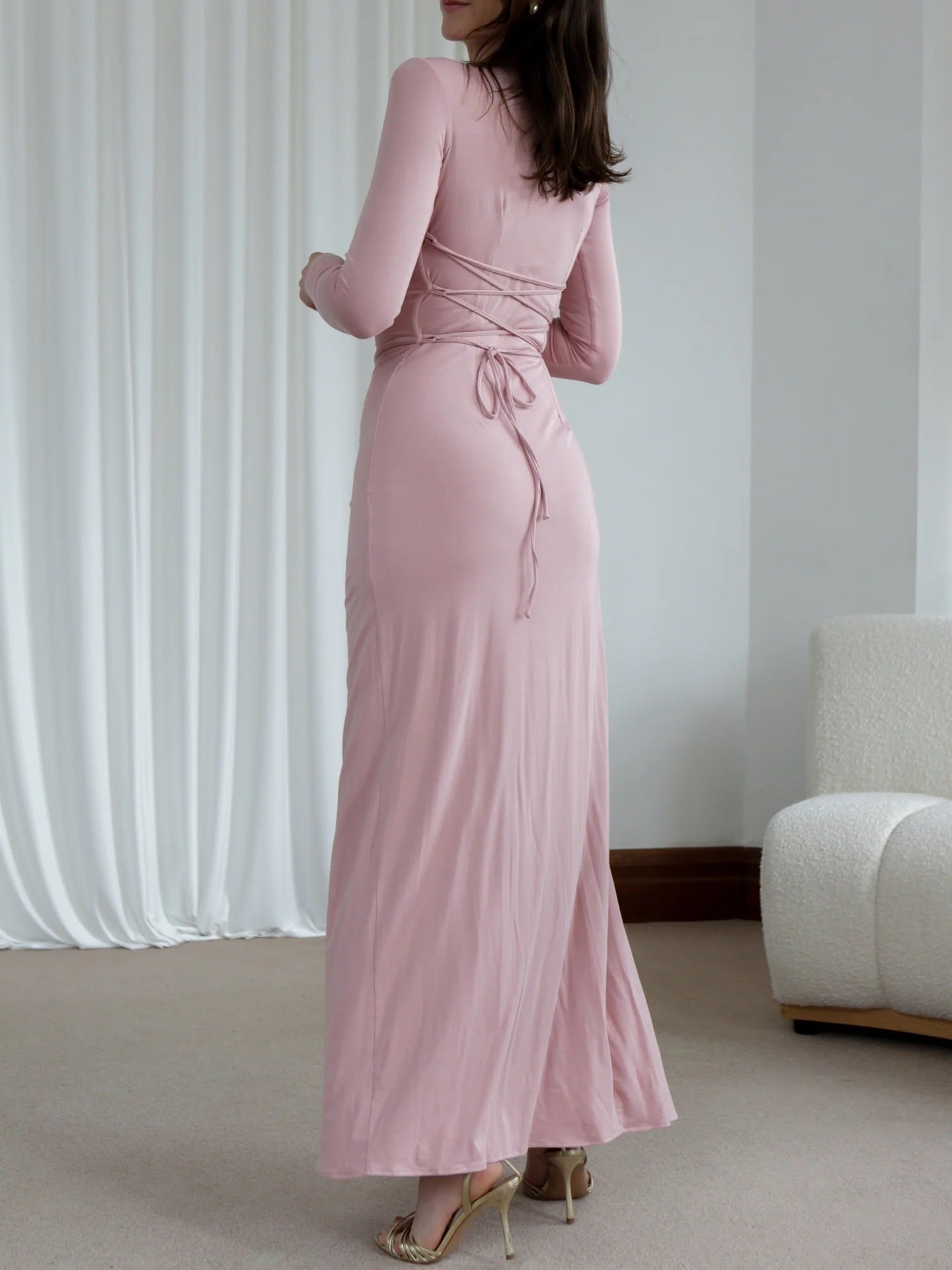 Robe Longue Asymétrique à Manches Longues