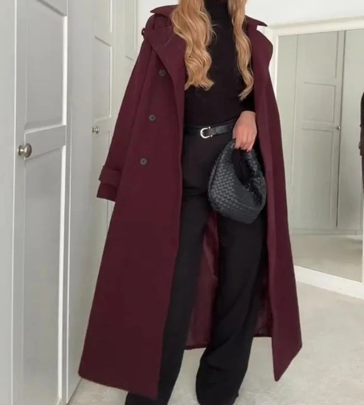 Manteau Long Ceinturé en Laine