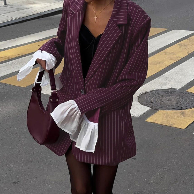 Blazer Rayé Manches Évasées