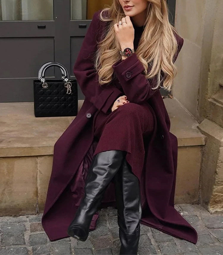 Manteau Long Ceinturé en Laine