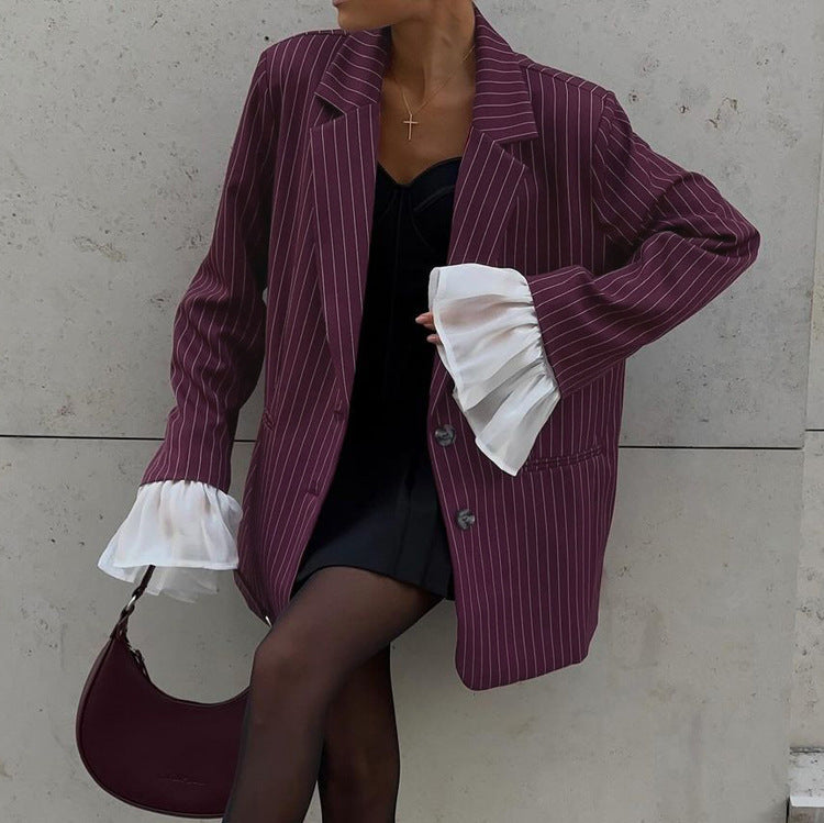 Blazer Rayé Manches Évasées