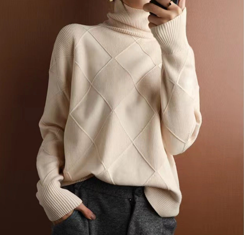 Pull Col Montant à Motif Losanges