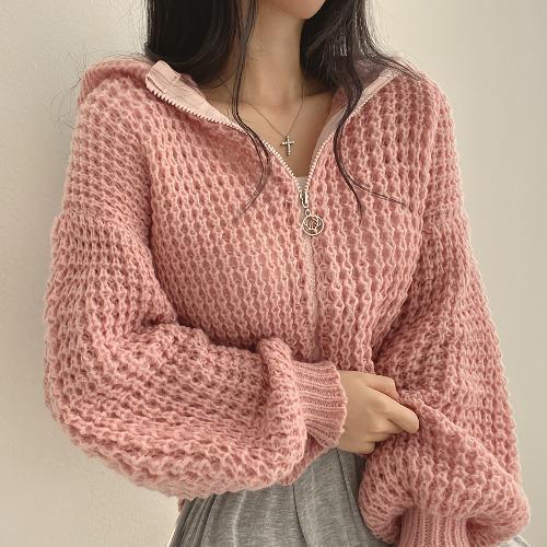 Veste Pull Capuche Crop – Col Revers et Maille Épaisse