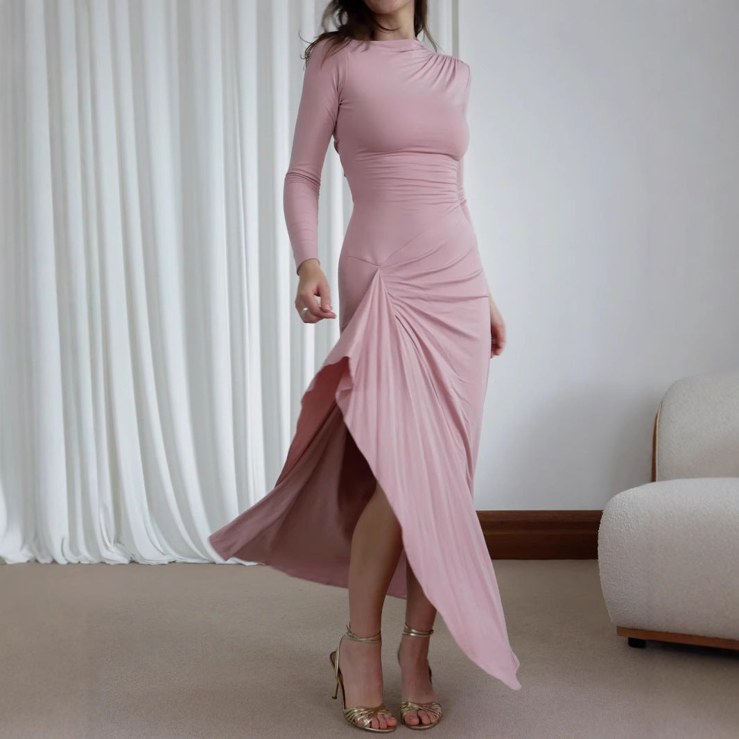 Robe Longue Asymétrique à Manches Longues