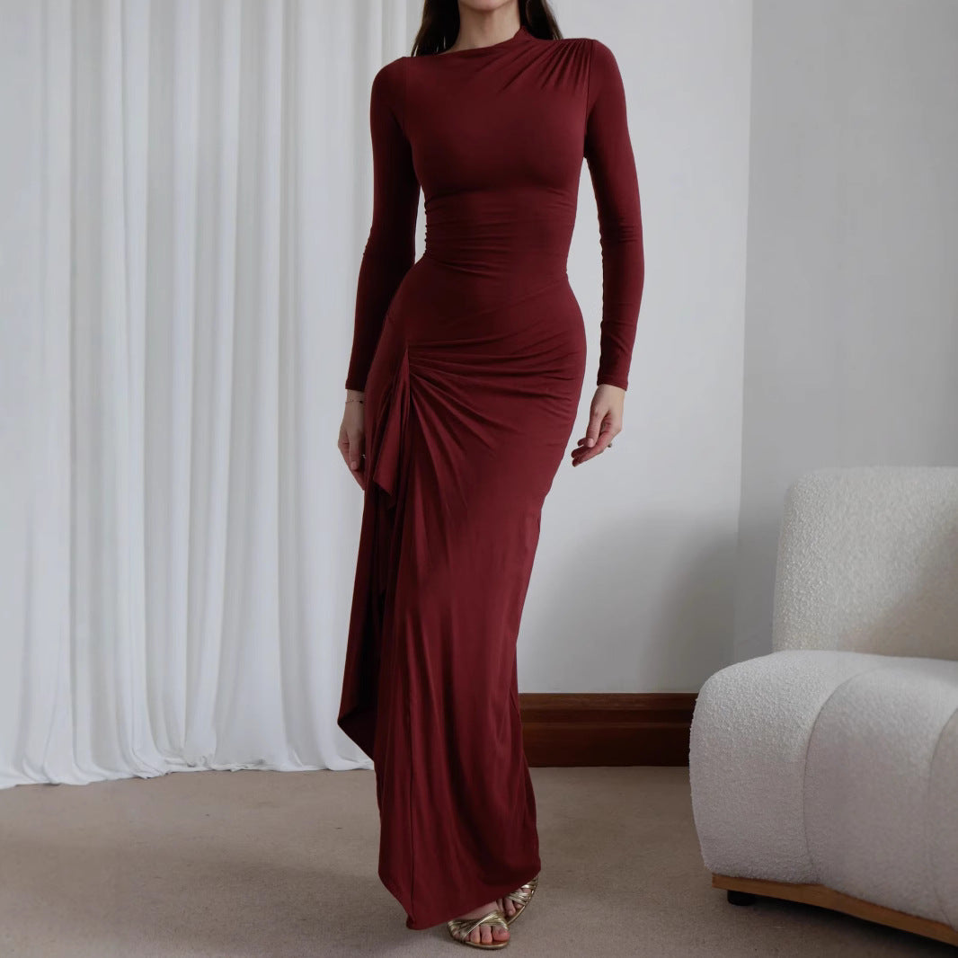 Robe Longue Asymétrique à Manches Longues