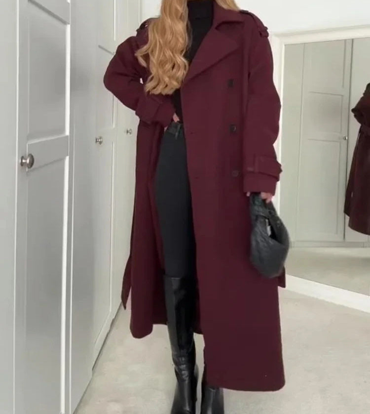 Manteau Long Ceinturé en Laine