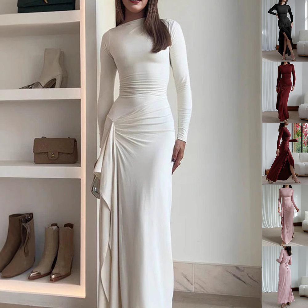 Robe Longue Asymétrique à Manches Longues
