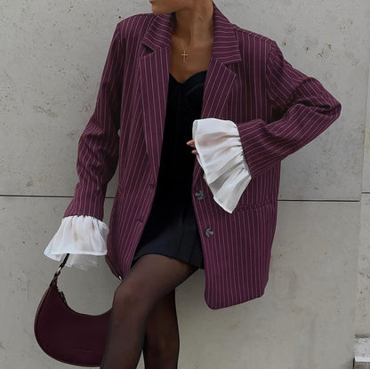 Blazer Rayé Manches Évasées